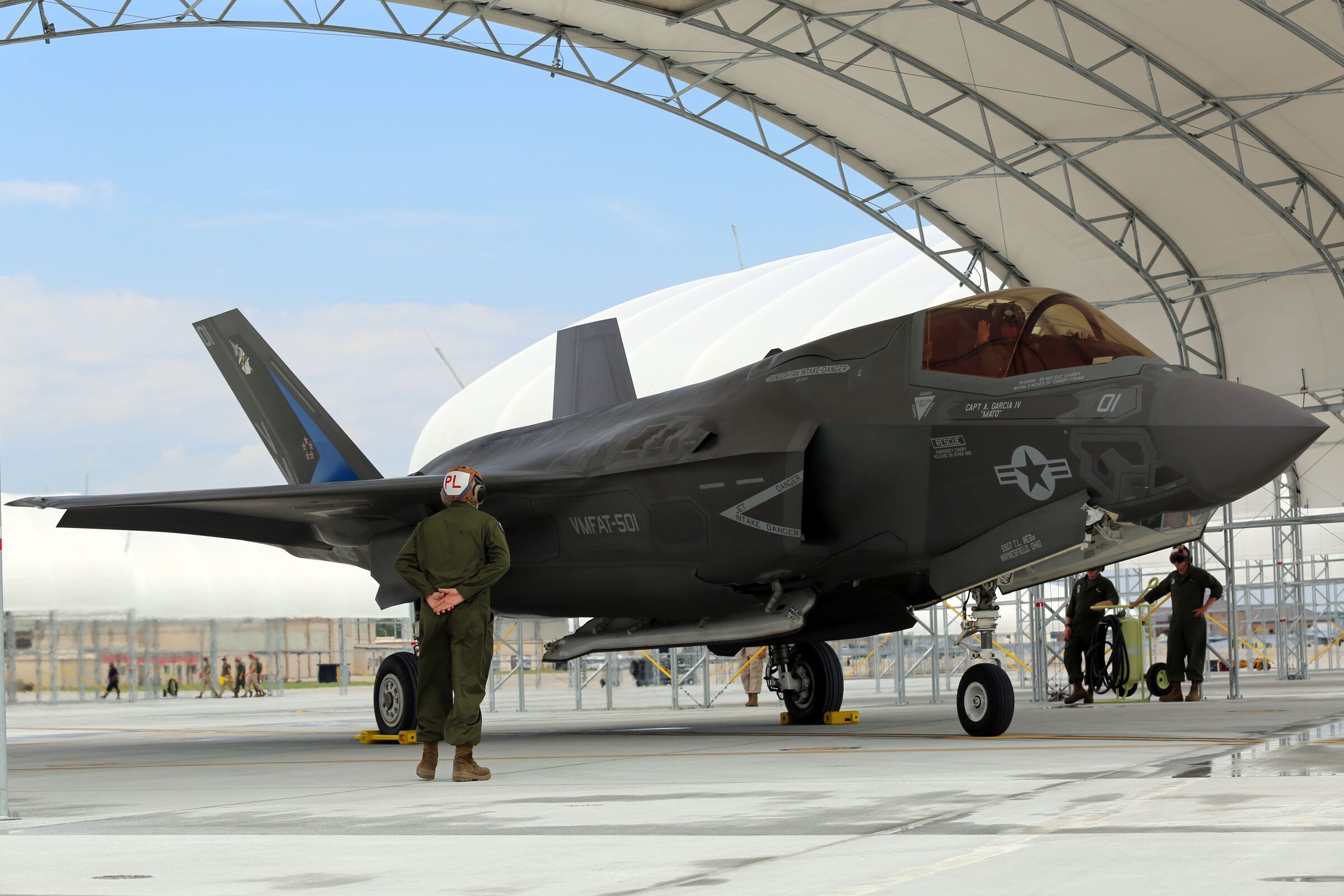An F-35B arriving at Marine Corps Air Station Beaufort