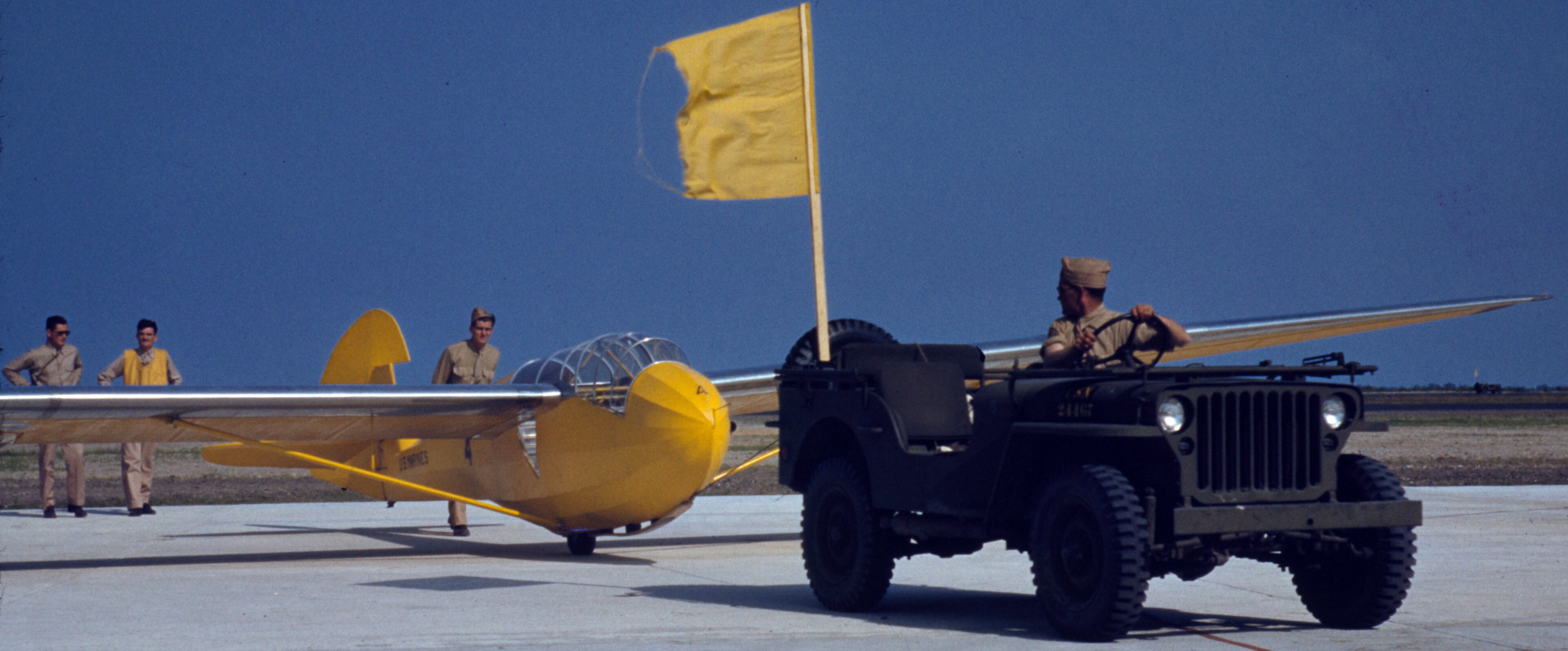 Marine jeep towing an LNS-1 glider at Parris Island in 1942